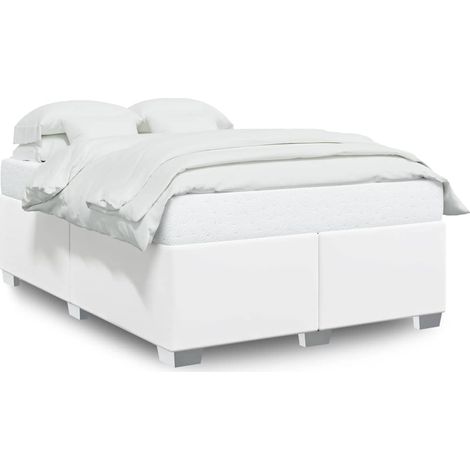 Lit double Lit adulte Cadre de lit sans matelas blanc similicuir (1/5)
