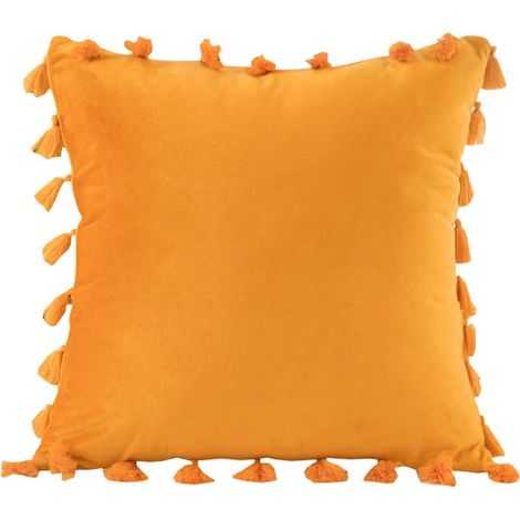 Housse de coussin à pompons style bohème, douce et décorative, carrée, confortable et moderne, pour canapé, lit ou chaise. (1/4)
