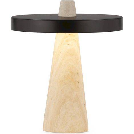 Lampe de table design marbre travertin crème et métal noir - crème travertin et noir mat (1/3)