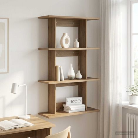 Étagère murale rectangulaire en bois d’ingénierie chêne artisanal 56 x 20 x 90 cm - PANGIVO (1/5)