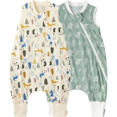 Lot de 2 gigoteuses pour bébé avec pieds, tog 0,5, pour toutes les saisons, en coton léger, convient aux enfants âgés de 6 mois à 6 ans (1/5)