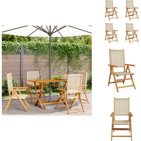 Gartenstuhl Verstellbar 4 Stk. Beige Poly Rattan Massivholz - Gartensessel - Gartenmöbel - Outdoor Möbel - Lounge Sessel - Relaxsessel (1/5)