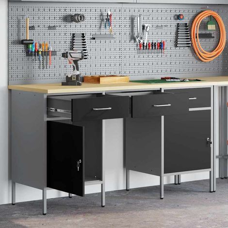vidaXL Work Cabinet 3 pcs Black and Grey Engineered Wood and Steel