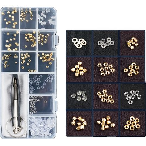 Kit per la riparazione di occhiali, cacciavite multifunzione, set di attrezzi portatile, dadi a vite dorati (1/2)