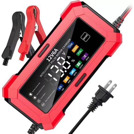 Écran couleur rouge 12V 6AChargeur 12V 6A pour batteries de voiture, batteries de moto 12V et chargeurs de batterie 12V (1/4)