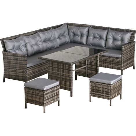 8Seater Patio wicker Sofa Set Rattan Chair Furniture w/ Glass & Cushioned (1/5)