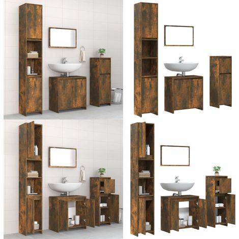 Ensemble de meubles de salle de bain 4 pcs Chêne fumé Bois - Armoire salle de bain - Rangement salle de bain (1/5)
