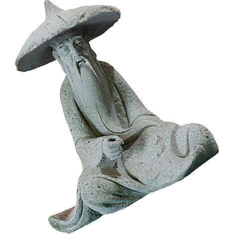 Mini statue de pêcheur assis pour aquarium, figurine de pêche, décoration zen asiatique, ornement vintage en grès, décoration pour aquarium. (1/5)