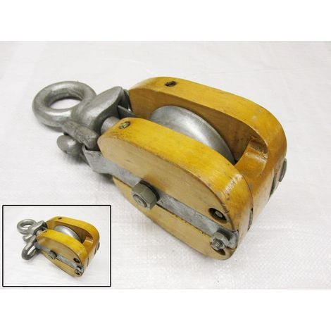 1 Ton 6" Single Wood Block With Swivel Eye - 19MM Wire Rope Wooden (1/2)