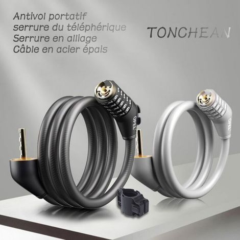 TONCHEAN Antivol Velo,Cadenas de velos Long 80mm x 12mm,Câble Antivol pour Vélo Scooter Motos Portail Vélo avec 4 Chiffres Int (1/5)