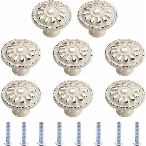 Bouton de Meuble 8 Pièces Poignée de Tirage de Tiroir Rond Boutons D'Armoire Bouton Tiroir Poignée de Meuble Cuisine Armoire à Tiroirs Porte Boutons Blanc Bouton de Meuble Vintage (1/5)