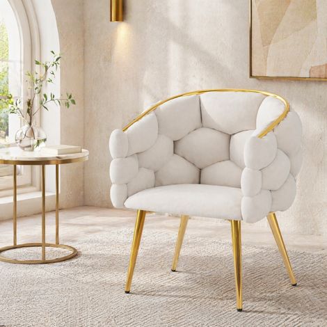 Lot de 4 chaises de salle à manger en velours beige, pieds et cadre dorés HAVRYA (1/5)
