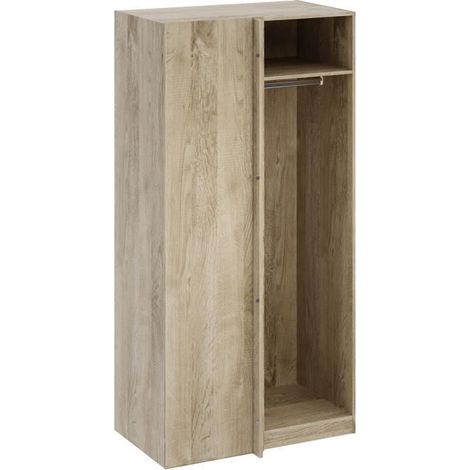 Module dressing d'angle - Décor chene - 3 étageres - 1 tringle a vetements - L100 x P66 x H200 cm