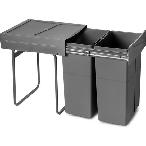 Emuca Contenitore per la raccolta differenziata Recycle da montare sul fondo e da estrarre manualmente in cucina Recycle 2x25lt, Grigio antracite, Tecnoplastica (1/5)