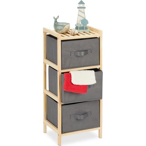 étagère Salle de Bain avec 3 paniers Pliables, Rangement Pratique, Bois, HxLxP 65 x 28 x 25,5 cm, Nature Gris (1/5)