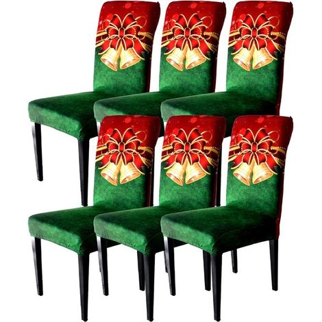 6 fundas para respaldos de sillas con motivos navideños y de Año Nuevo，Funda protectora extraíble y lavable，Decoración festiva para comedor (1/5)