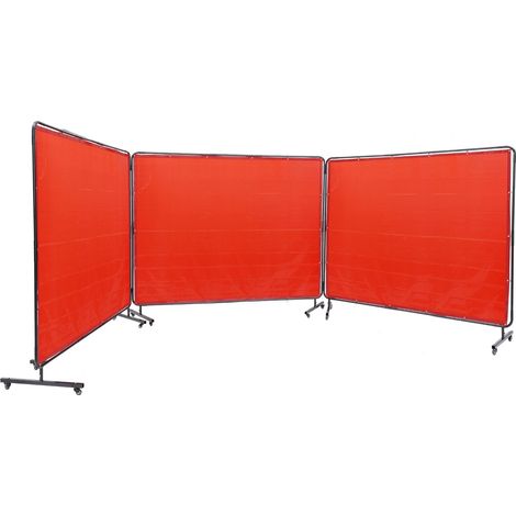 Écran de soudure avec cadre, 1,8 x 2,4 m, 3 panneaux, vinyle ignifuge, sur 12 roulettes pivotantes (6 freinables), mobile et professionnel pour atelier, rouge. (1/5)