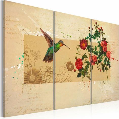 Tableau oiseau-mouche et roses - 60 x 40 cm (1/4)