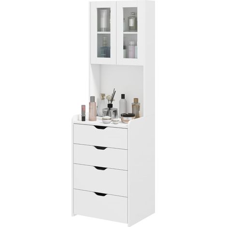 Coiffeuse Elen LED miroir rabattable tabouret rembourré blanc (1/5)