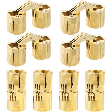 Bisagras ocultas de latón M12, 8 unidades, aptas para cajas de madera, ángulo de apertura de 180 grados. (1/5)