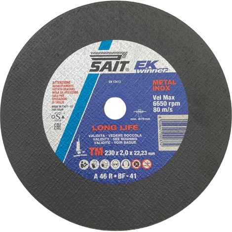 Sait DISCO ABRASIVO PIANO EK WINNER-TM per taglio ferro/inox Ø mm. 230x2,0x22,23 10 PZ (1/3)