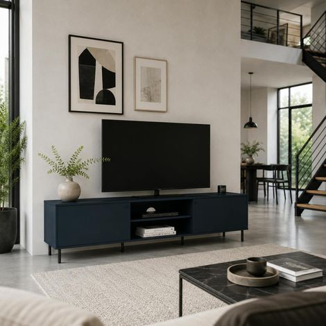Meuble TV moderne bleu sombre 2 portes RAVEN (1/5)