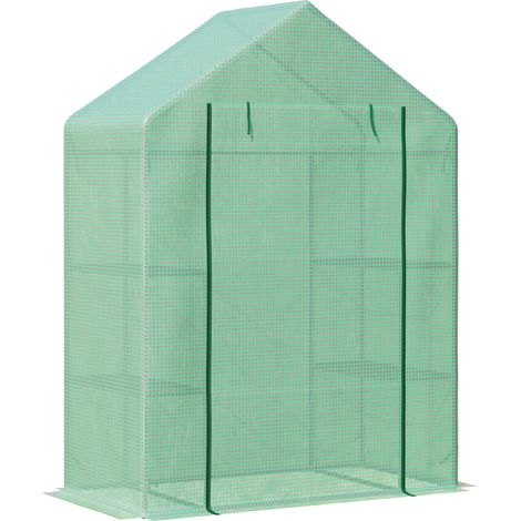 Foliengewächshaus Gewächshaus mit 6 Regalebenen begehbares Gartenhäuschen Treibhaus Tomatenhaus Pflanzenhaus mit aufrollbarem Eingang Frühbeet Grün 141 x 72 x 191 cm