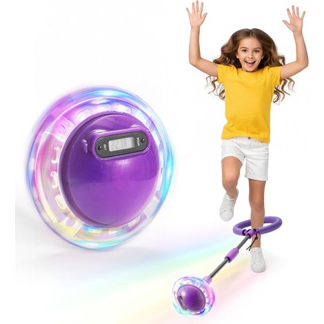 Youyijia Ankle Skip Ball with Counter, Timer, Cal Calculator, Foldable Foot Skipping Ball with LED Lights, Portable Sports Jump Rope Toy with Carrying Bag for Kids, Teens, Adults (Purple) (1/5)