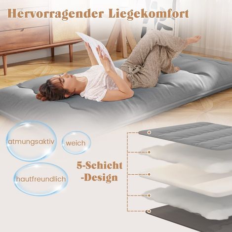 Matelas de sol enroulable gris avec housse lavable et rembourrage polyester, sac de transport pour chambre camping et voyage (1/5)
