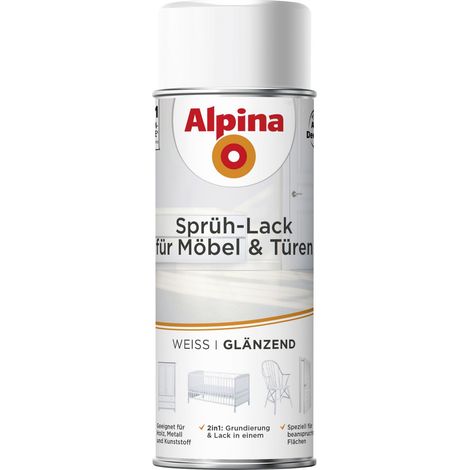 Alpina Sprühlack für Möbel & Türen 400 ml weiß glänzend Sprühlacke (1/2)