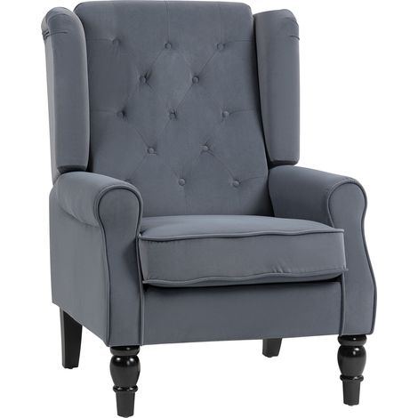 Fauteuil élégant à dossier aile, rembourrage épais, housse amovible, gris, 74 x 86 x 102 cm (1/5)