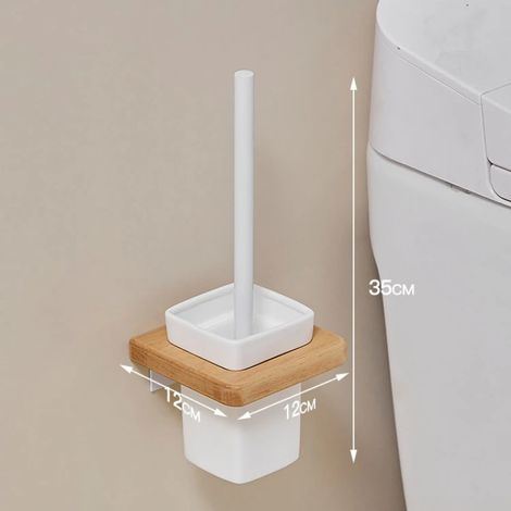 Porte-serviettes mural en hêtre (brosse WC) - Étagère de salle de bain sans perçage - Organisateur de rangement pour WC - Porte-serviettes de bain - Accessoires de salle de bain (1/5)