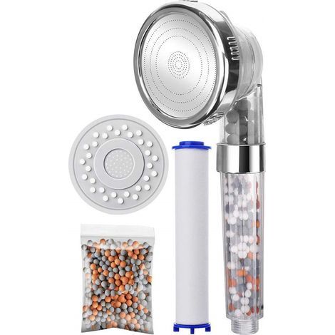 Pommeau de douche ionique filtré, pommeau de douche universel haute pression, 3 modes réglables, pommeau de douche filtrant avec flexible et pierres de douche remplaçables, idéal pour le bain, la toil (1/5)