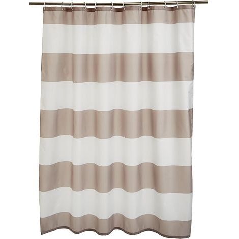 Rideau de douche en tissu imprimé hydrofuge avec illets métalliques et crochets en plastique blanc, 183 x 183 cm, gris Rayures (1/5)