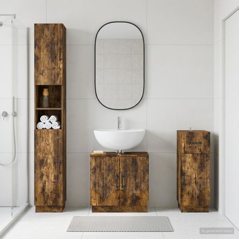 vidaXL 3 Piece Bathroom Cabinet Set HOORN Smoked Oak Engineered Wood (1/5)
