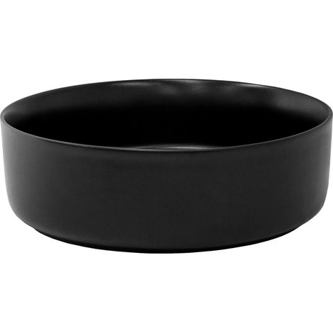 ML-Design Lavabo da Appoggio in Ceramica Nero Opaco Ø 360 x 120 mm Lavandino Rotondo Moderno Lavamano con Foro di Scarico Sanitari Lavello Elegante per Bagno Toilette WC