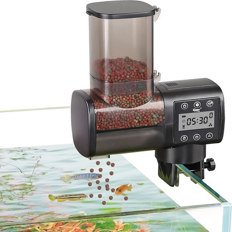Distributeur Automatique Nourriture Poisson - 500 ml - Écran LCD avec Horloge - Jusqu'à 6 Repas/24h - Alimentation Piles - Pour Aquarium Intérieur