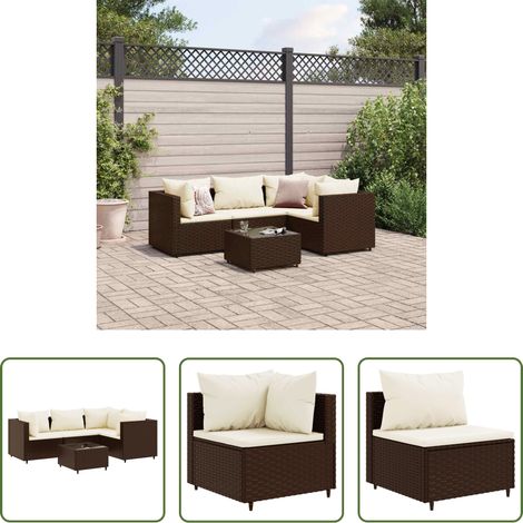 vidaXL Rattan - 5-tlg. Garten-Lounge-Set mit Kissen Braun Poly Rattan (1/5)