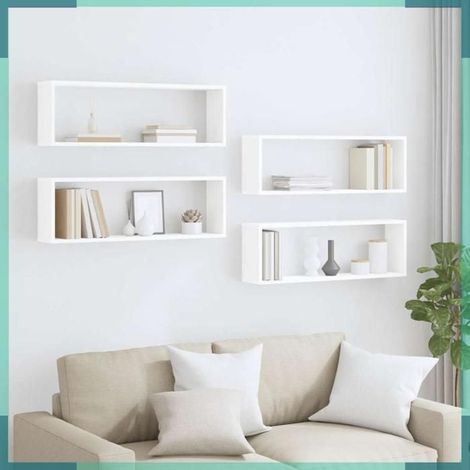 807107 étagères cube murales 4pcs Blanc 80x15x26,5cm bois d'ingénierie (1/5)