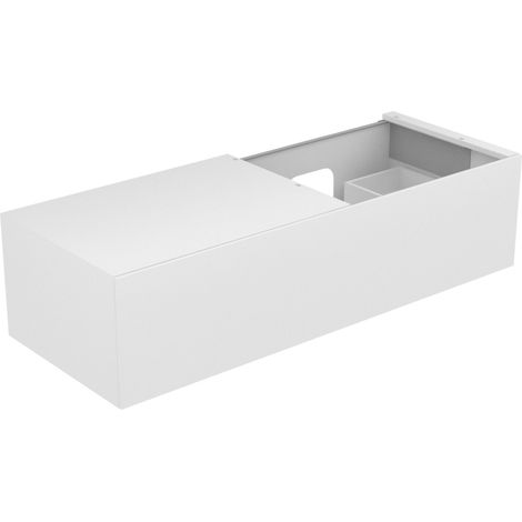 Keuco Edition 11 Meuble sous-lavabo 31166, 1 tiroir à casseroles, avec éclairage intérieur LED, 1400 x 350 x 535 mm, Corps/Avant: Noir Laque mate soyeuse / Verre noir - 31166570100 (1/2)