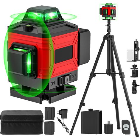 Niveau laser 4D 16 Lignes, niveau laser vert 4 x 360°, auto-nivellement, 2 batteries de 2400 mAh, avec trépied (1/5)