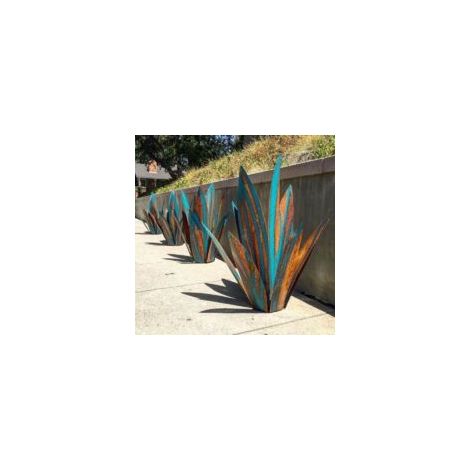 Sculpture Rustique de Tequila - Art décoration Statue Déco à la Maison, Figurines de Jardin, 9 feuilles, Plantes d'agave en Métal pour Cour Extérieure - 55cm Multicolore