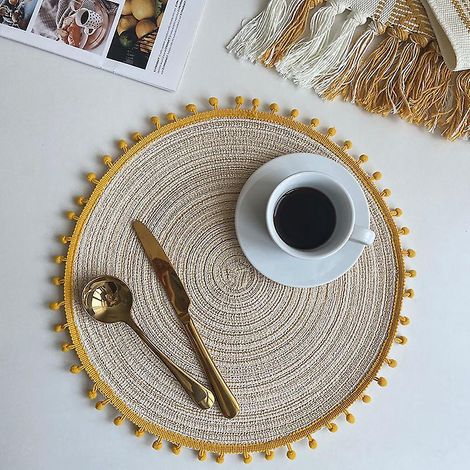 sous-verres En Fil De Coton - Curry, Napperons Tisss Semi-artisanaux, Style Bohme, Dcorations De Table Pour Bars Et Restaurants (1/3)
