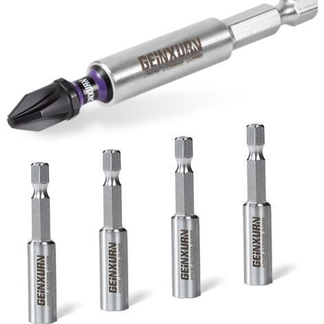 Lot de 5 Porte-embouts Magnétiques en Acier Inoxydable 60 mm Changement Rapide Porte-embout Universel pour Tournevis Tige Hexagonale 1/4" avec 1 embout PZ2 de 25 mm (1/5)