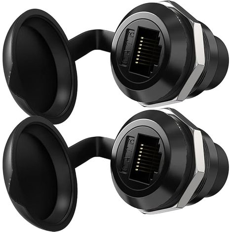 2 pièces coupleur rj45 cat5 /5e /6 8p8c monté sur Panneau, Adaptateur de connecteur Femelle vers Femelle ethernet LAN rj45 avec Capot étanche à l'eau et à la poussière