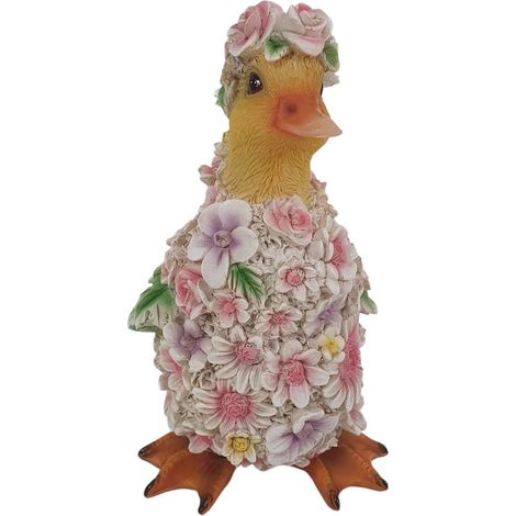 Dekofigur Küken mit Blumen 18 x 10,5 x 11 cm gelb weiß rosa Skulptur