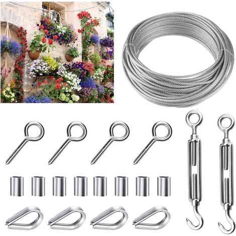 Ineasicer 15m Kit de Câble Métallique Corde en Acier Inoxydable 304 2mm Câble Métallique Résistant Antirouille Métallique Corde de Câble Robuste pour Corde de Tente Corde à Linge Lustre d'Extérieur (1/4)