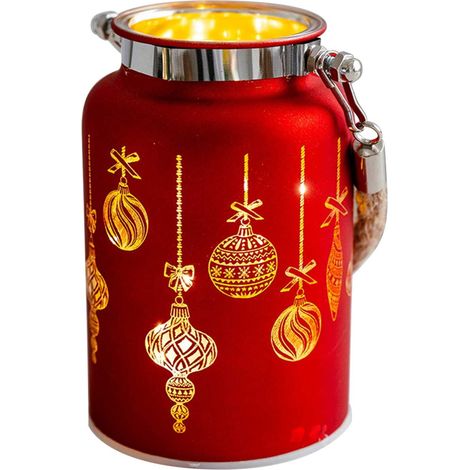 Bougie LED sans flamme en verre 8x12 cm, Bougie Pilier de Noël à Piles avec Motif Flocons de Neige, Décoration de Table,Rouge (1/3)