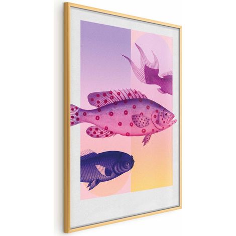 Poster - Pesci ornamentali - illustrazione artistica di pesci su uno sfondo colorato (1/4)