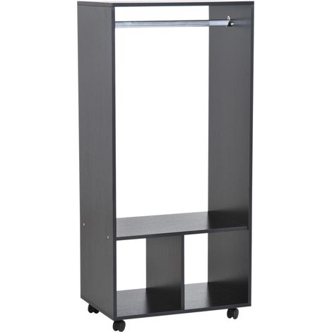 Homcom – Armoire penderie mobile 60x40x128cm – Panneaux de particules E1 – 4 roulettes pivotantes – Noir